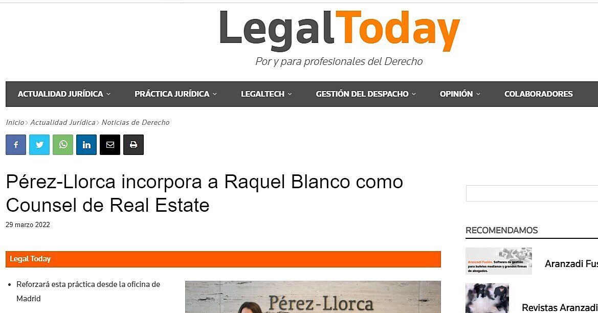 Prez-Llorca incorpora a Raquel Blanco como Counsel de Real Estate